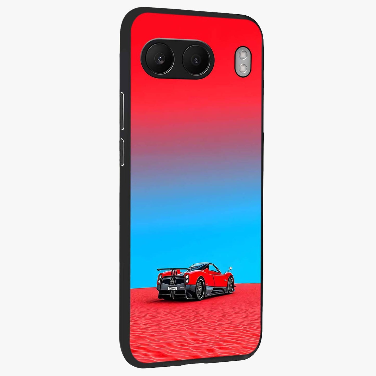 Crimson Speed Mirage Glass Case for 1+Nord 4 side perspective highlighting smooth aerodynamic design and premium edges