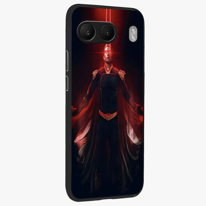 Crimson Vision Ascension Glass Case for 1+Nord 4 side perspective highlighting intense color depth and sleek build