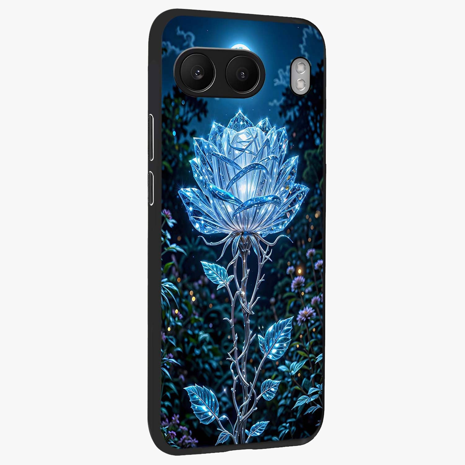 Crystal Moon Lotus Glass Case for 1+Nord 4 side perspective highlighting soft celestial tones and premium edge finish