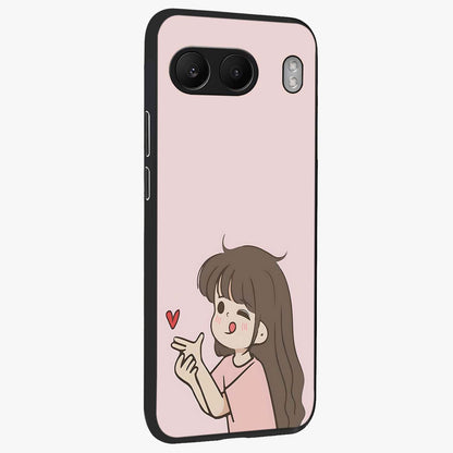 Cute Kiss Heart Glass Case for 1+Nord 4 side perspective highlighting delicate heart detailing and premium edge finish
