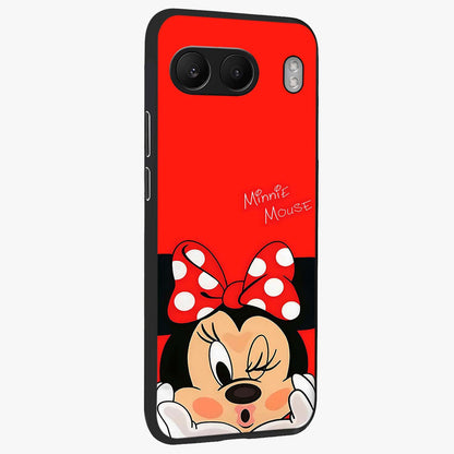 Cute Minnie Love Glass Case for 1+Nord 4 side perspective highlighting cute illustration textures and smooth premium edges