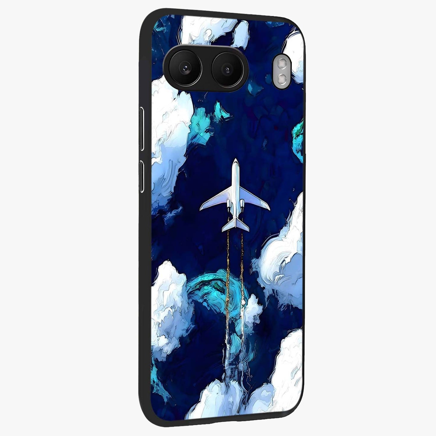 Dark Airplane Glass Case for 1+Nord 4 side perspective highlighting sleek aviation detailing and premium build