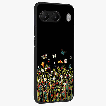 Dark Bloom Wonderland Custom Name Glass Case for 1+Nord 4 side perspective highlighting custom typography detailing and smooth edges