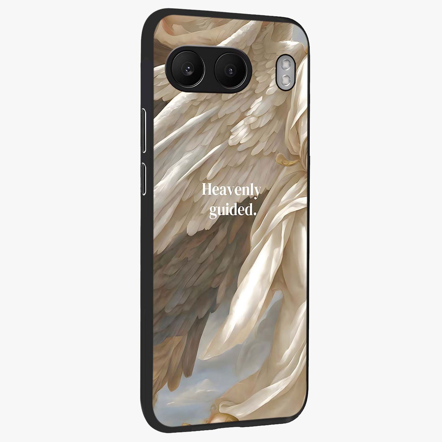 Divine Winged Grace Glass Case for 1+Nord 4 side perspective highlighting subtle detailing and sleek edges