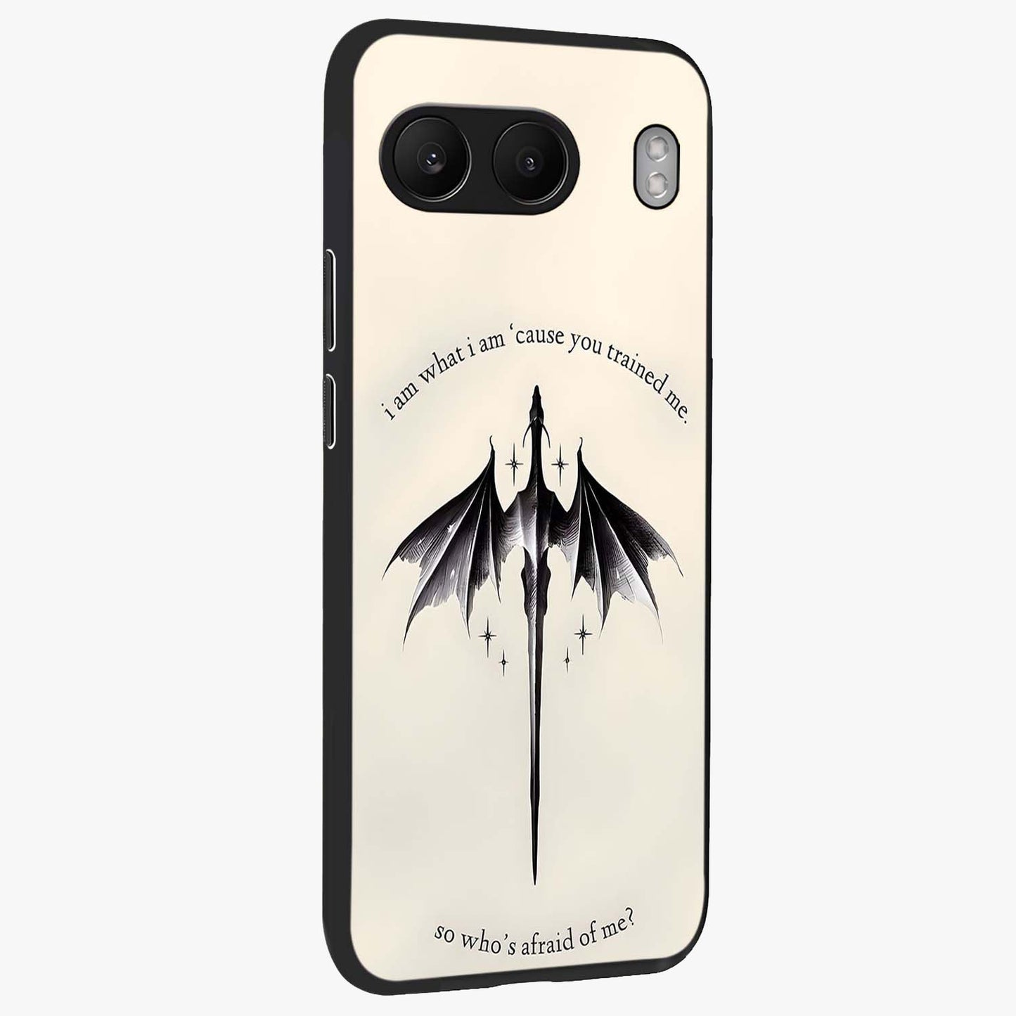 Dragon Quote Art Glass Case for 1+Nord 4 side perspective highlighting intricate dragon textures and sleek build