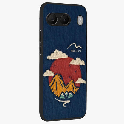 Dream Beyond Mountains Glass Case for 1+Nord 4 side perspective highlighting serene mountain detailing and premium edge finish