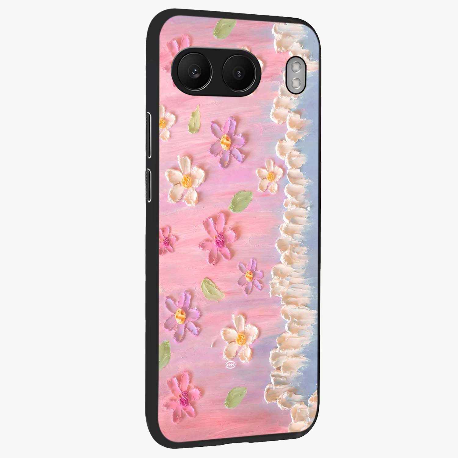 Dreamy Painted Garden Glass Case for 1+Nord 4 side perspective highlighting colorful bloom details and premium edges