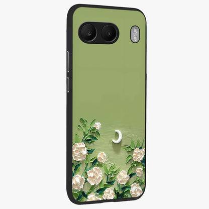 Emerald Bloom Calm Glass Case for 1+Nord 4 side perspective highlighting delicate bloom detailing and smooth edges