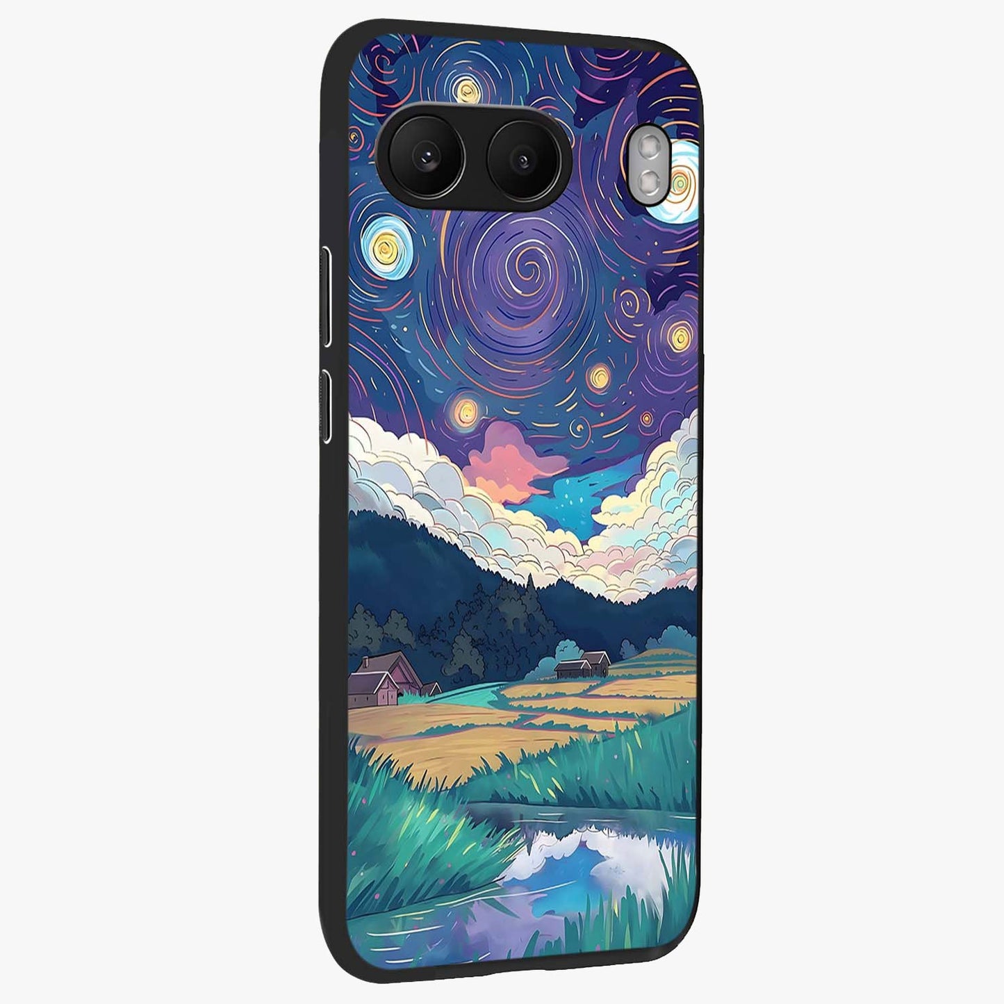 Fields Beneath the Cosmos Glass Case for 1+Nord 4 side perspective highlighting serene landscape textures and premium edges