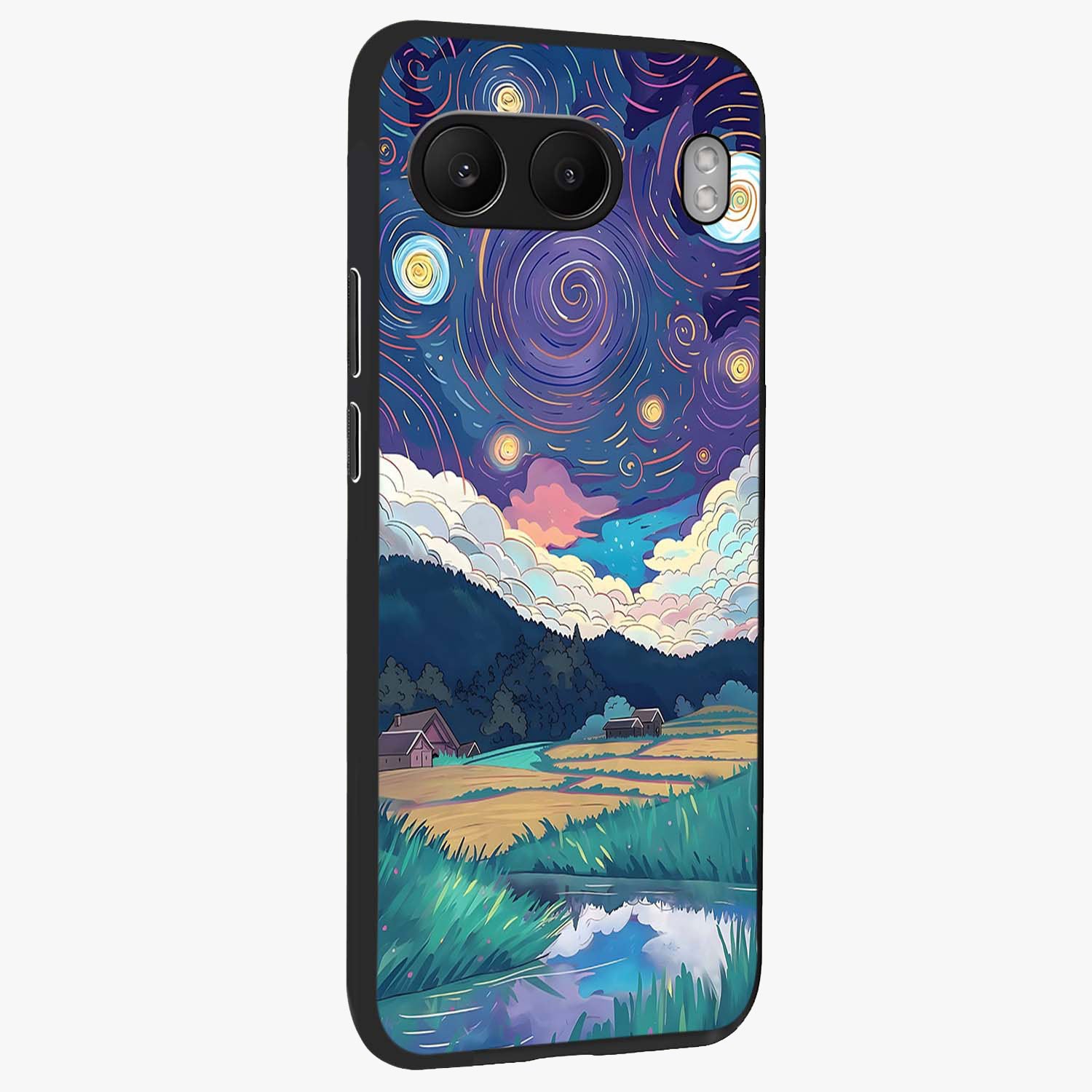 Fields Beneath the Cosmos Glass Case for 1+Nord 4 side perspective highlighting serene landscape textures and premium edges