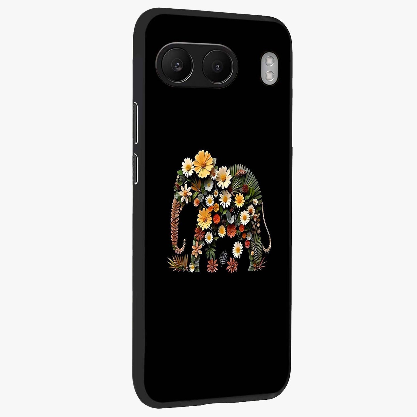 Floral Elephant Glass Case for 1+Nord 4 side perspective highlighting intricate artwork and smooth premium build