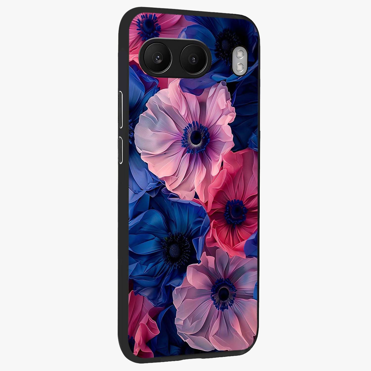 Flower Paper Art Pattern Glass Case for 1+Nord 4 side perspective highlighting intricate pattern design and premium build