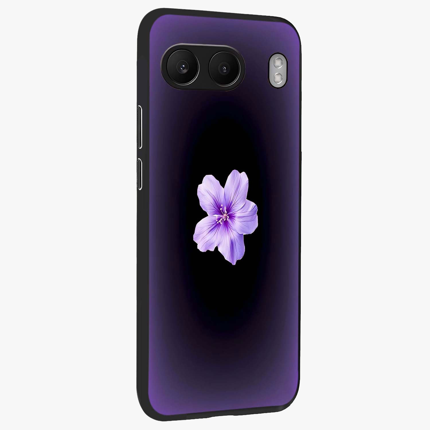 Flower on Soft Violet Gradient Glass Case for 1+Nord 4 side perspective highlighting delicate bloom detailing and smooth edges