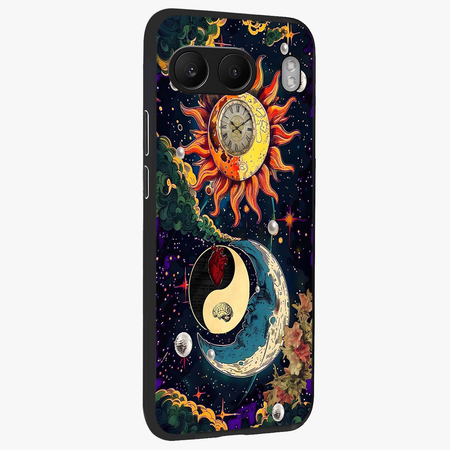 Future Universe Glass Case for 1+Nord 4 side perspective highlighting dynamic galaxy textures and premium edges