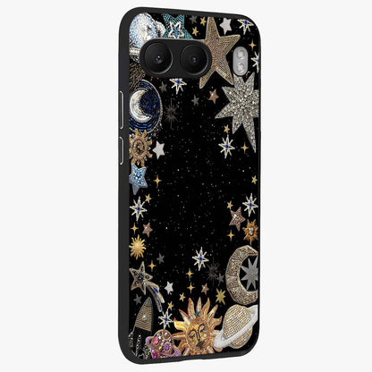 Galactic Jewel Stars Glass Case for 1+Nord 4 side perspective highlighting shimmering textures and premium edges