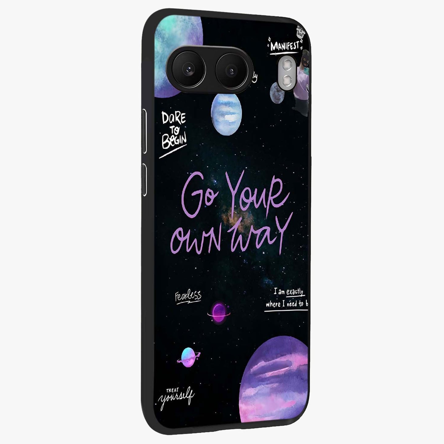 Galactic Vibes Universe Glass Case for 1+Nord 4 side perspective highlighting bold cosmic textures and sleek build