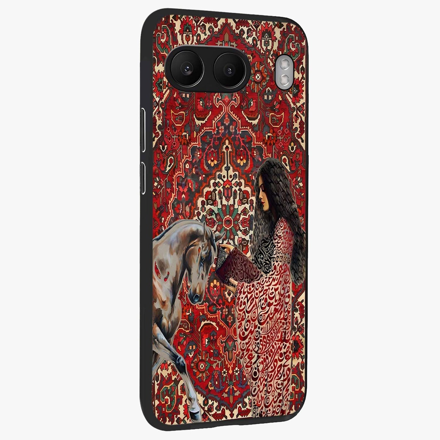 Girl With Horse Glass Case for 1+Nord 4 side perspective highlighting graceful equestrian detailing and smooth build