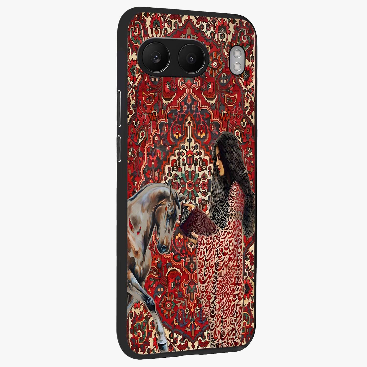 Girl With Horse Glass Case for 1+Nord 4 side perspective highlighting graceful equestrian detailing and smooth build