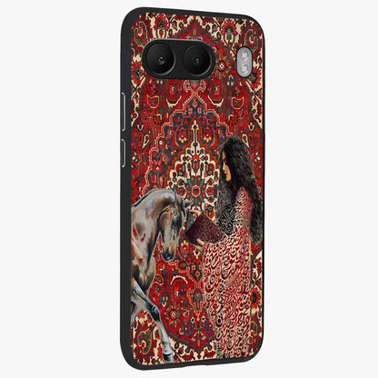 Girl With Horse Glass Case for 1+Nord 4 side perspective highlighting graceful equestrian detailing and smooth build