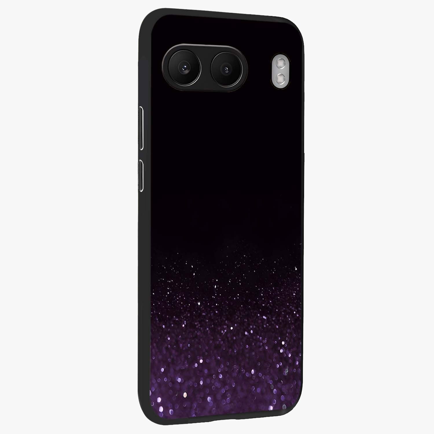 Glittery Purple Bokeh Glass Case for 1+Nord 4 side perspective highlighting glowing textures and sleek premium edges
