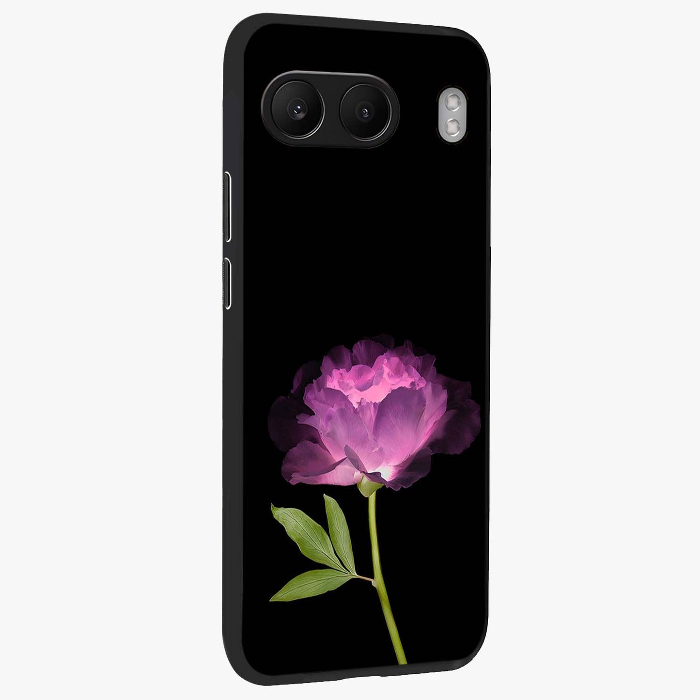 Glow Petal Bloom Glass Case for 1+Nord 4 side perspective highlighting glowing bloom textures and sleek edges