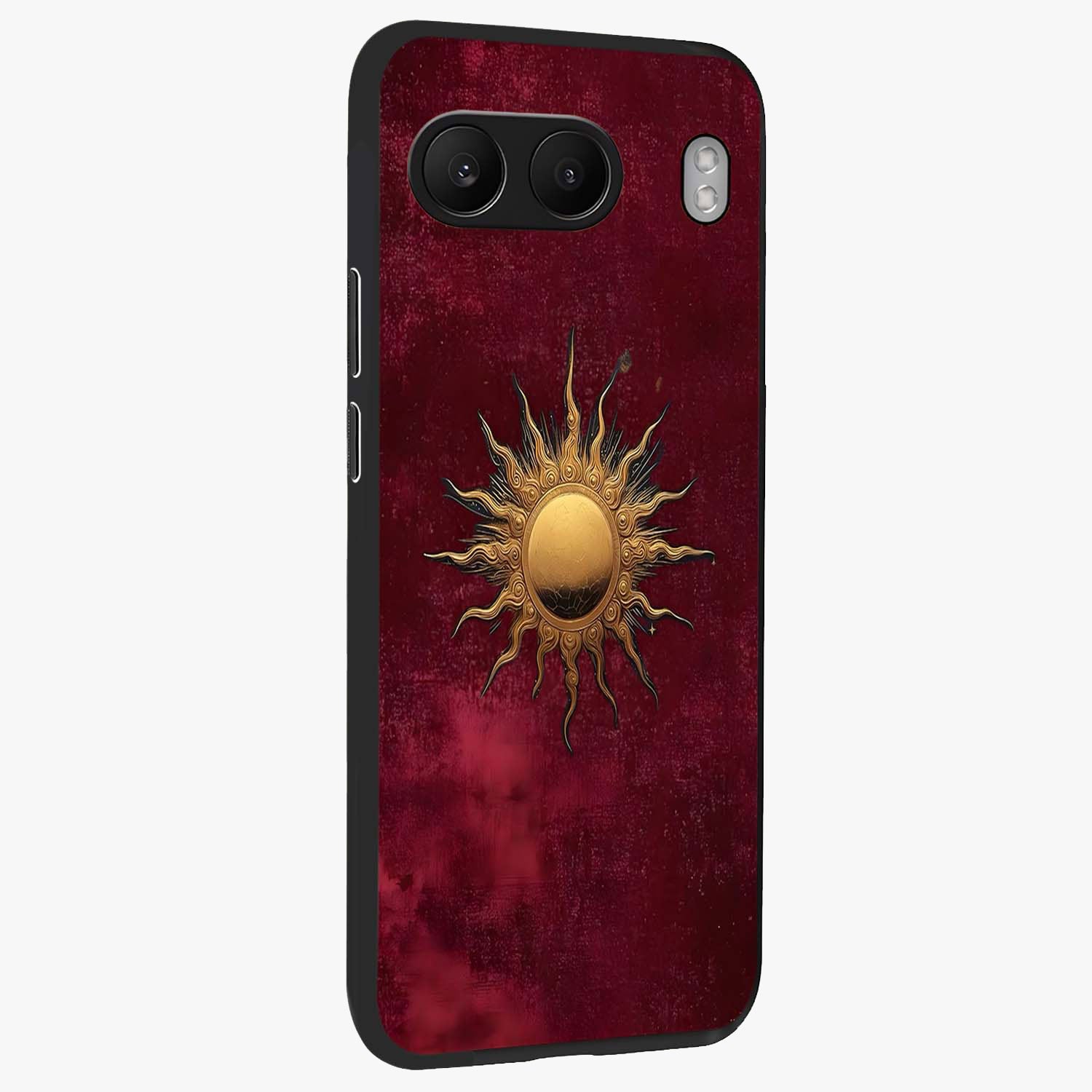 Gold Sun Blush Glass Case for 1+Nord 4 side perspective highlighting radiant textures and smooth premium build