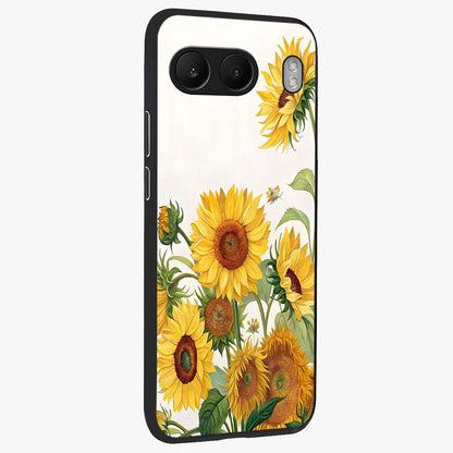 Golden Bloom Fields Glass Case for 1+Nord 4 side perspective highlighting delicate bloom textures and premium edges