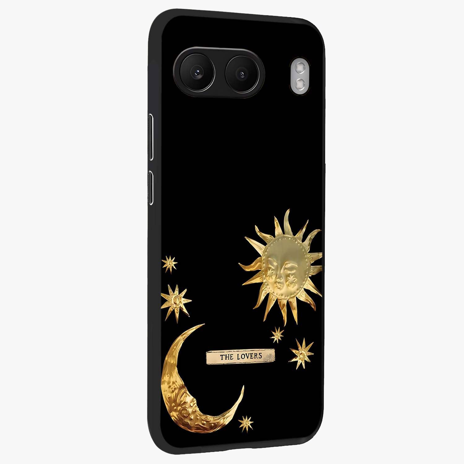 Golden Celestial Charm Glass Case for 1+Nord 4 side perspective highlighting luminous detailing and premium edge finish