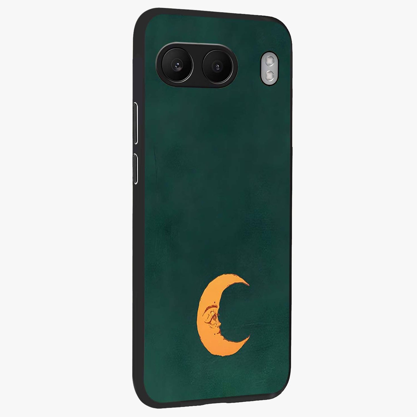 Golden Crescent Mood Glass Case for 1+Nord 4 side perspective highlighting elegant crescent detailing and smooth build
