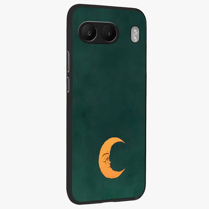 Golden Crescent Mood Glass Case for 1+Nord 4 side perspective highlighting elegant crescent detailing and smooth build