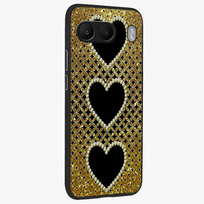 Golden Heart Glow Glass Case for 1+Nord 4 side perspective highlighting smooth heart detailing and premium edges