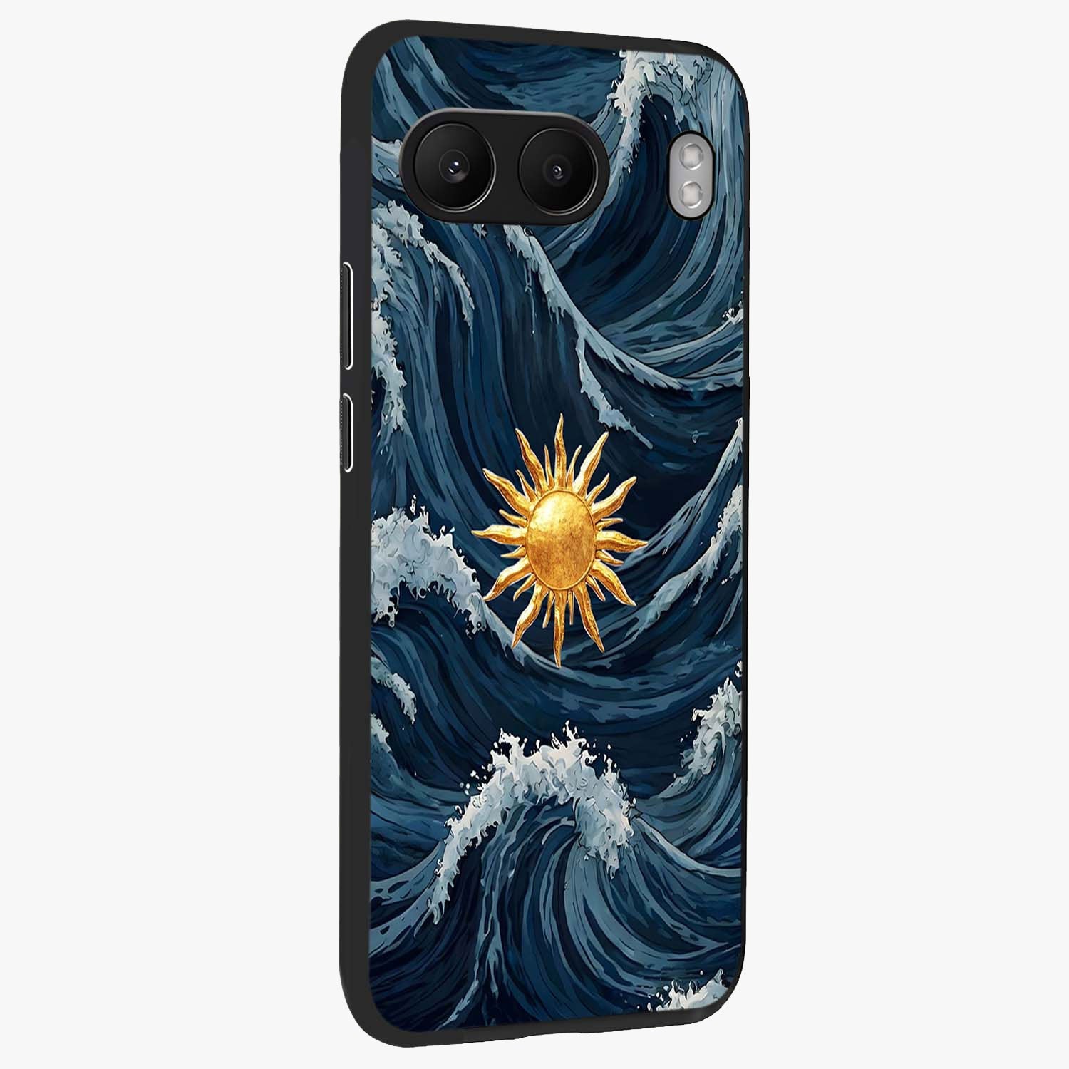 Golden Wave Rise Glass Case for 1+Nord 4 side perspective highlighting smooth wave textures and premium edges