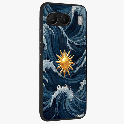 Golden Wave Rise Glass Case for 1+Nord 4 side perspective highlighting smooth wave textures and premium edges