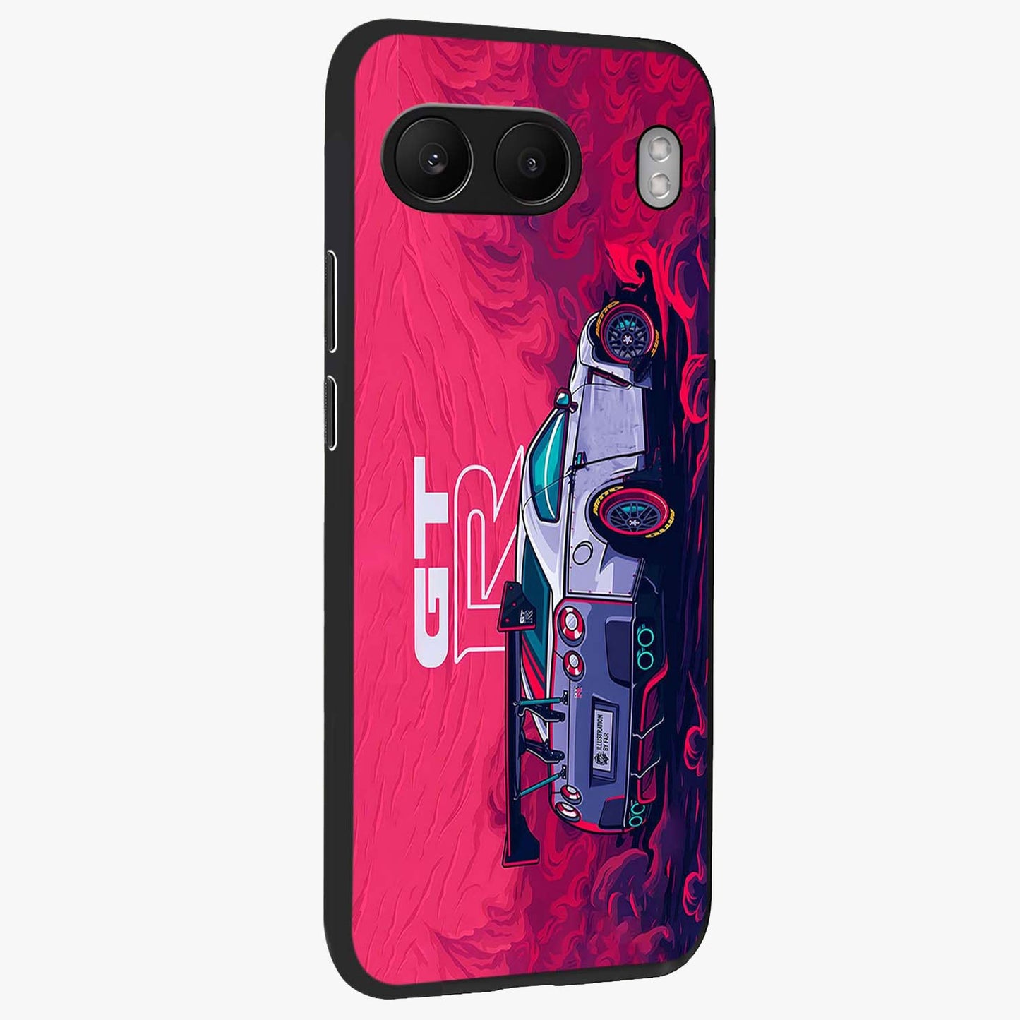 Gt R Car Pattern Glass Case for 1+Nord 4 side perspective highlighting dynamic automotive textures and sleek edges