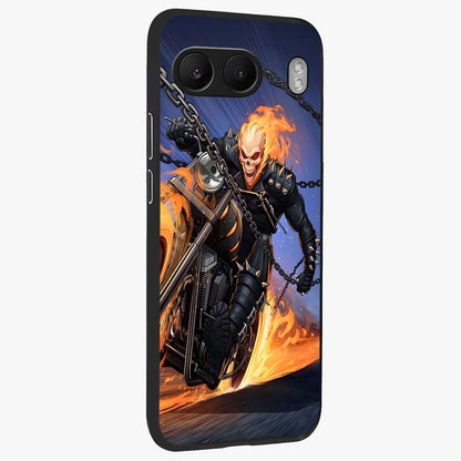 Inferno Chain Rider Glass Case for 1+Nord 4 displayed upright for bold action visibility and premium finish.