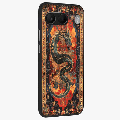 Inferno Dragon Soul Glass Case for 1+Nord 4 displayed upright for powerful mythical visibility and premium finish.