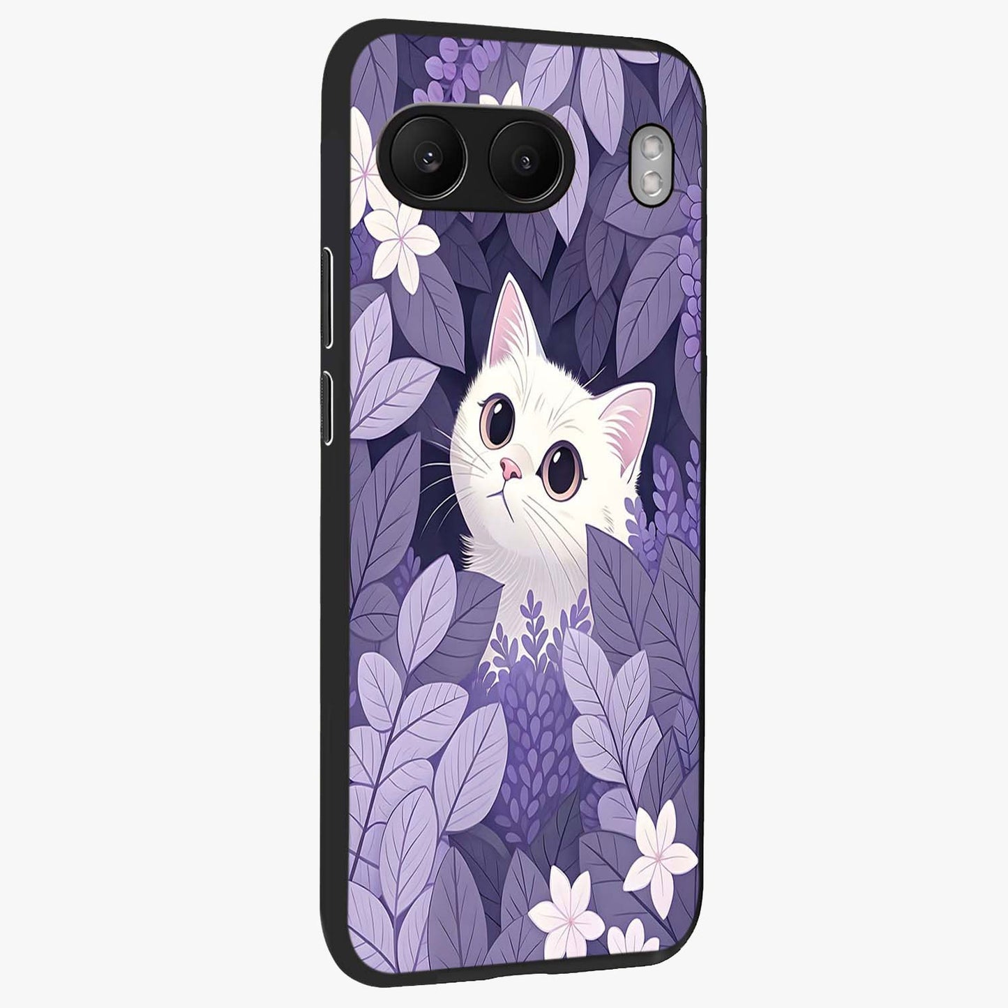 Lilac Hide Peek Cat Glass Case for 1+Nord 4 side perspective highlighting charming feline textures and smooth edges