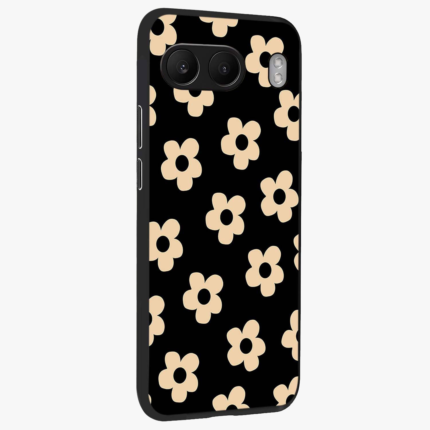 Little Daisy Flower Retro Pattern Glass Case for 1+Nord 4 side perspective highlighting playful floral textures and smooth premium edges