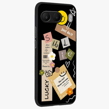 Lucky Aesthetic Collage Case Glass Case for 1+Nord 4 side perspective highlighting playful detailing and sleek edges