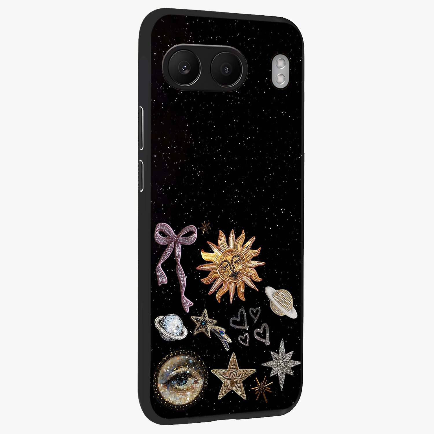 Magical Jewelry Vibe Glass Case for 1+Nord 4 side perspective highlighting radiant textures and sleek premium build
