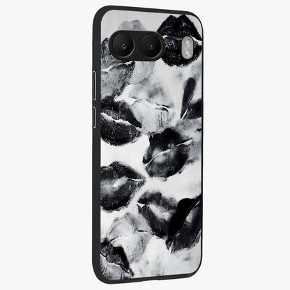 Midnight Kiss Marks Glass Case for 1+Nord 4 side perspective highlighting playful detailing and premium edge finish
