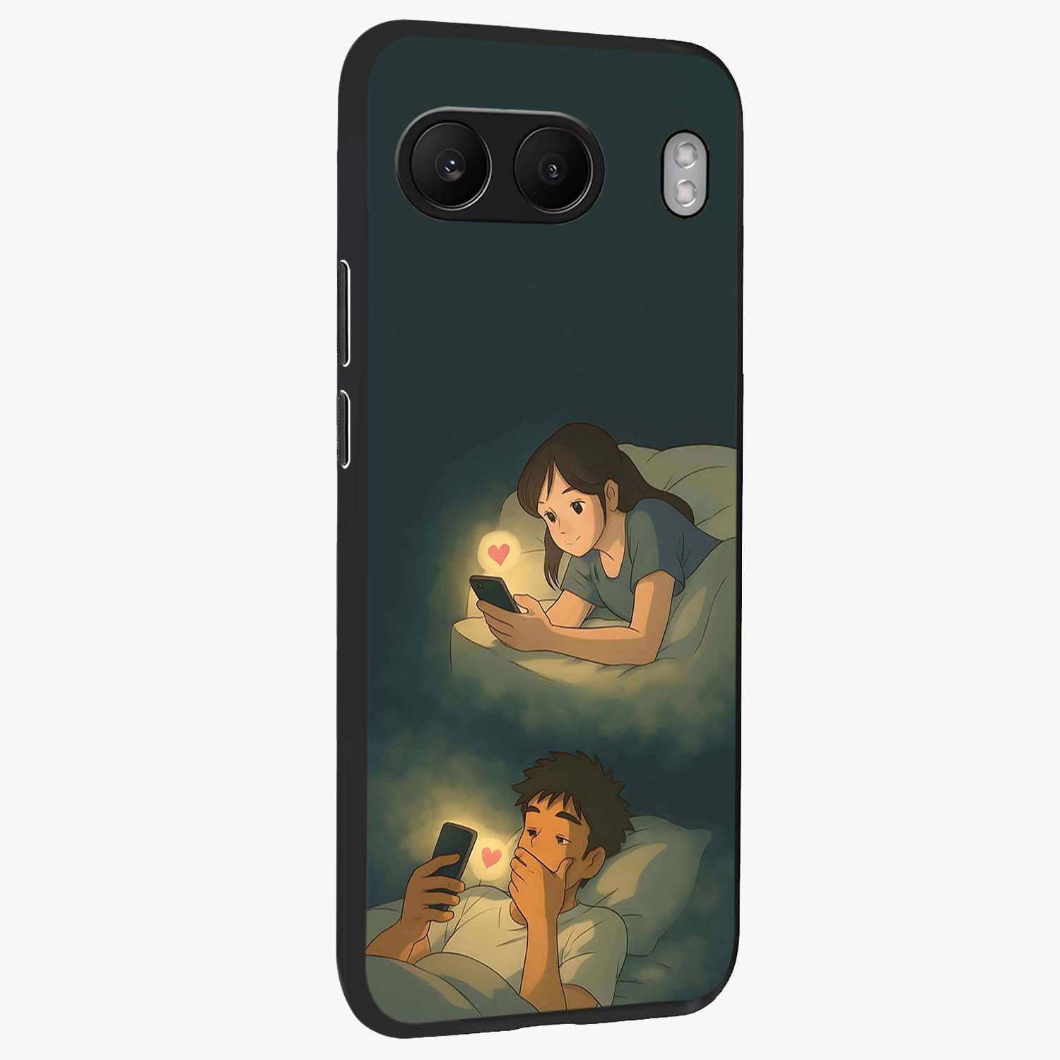 Midnight Love Glow Glass Case for 1+Nord 4 side perspective highlighting soft light textures and sleek build