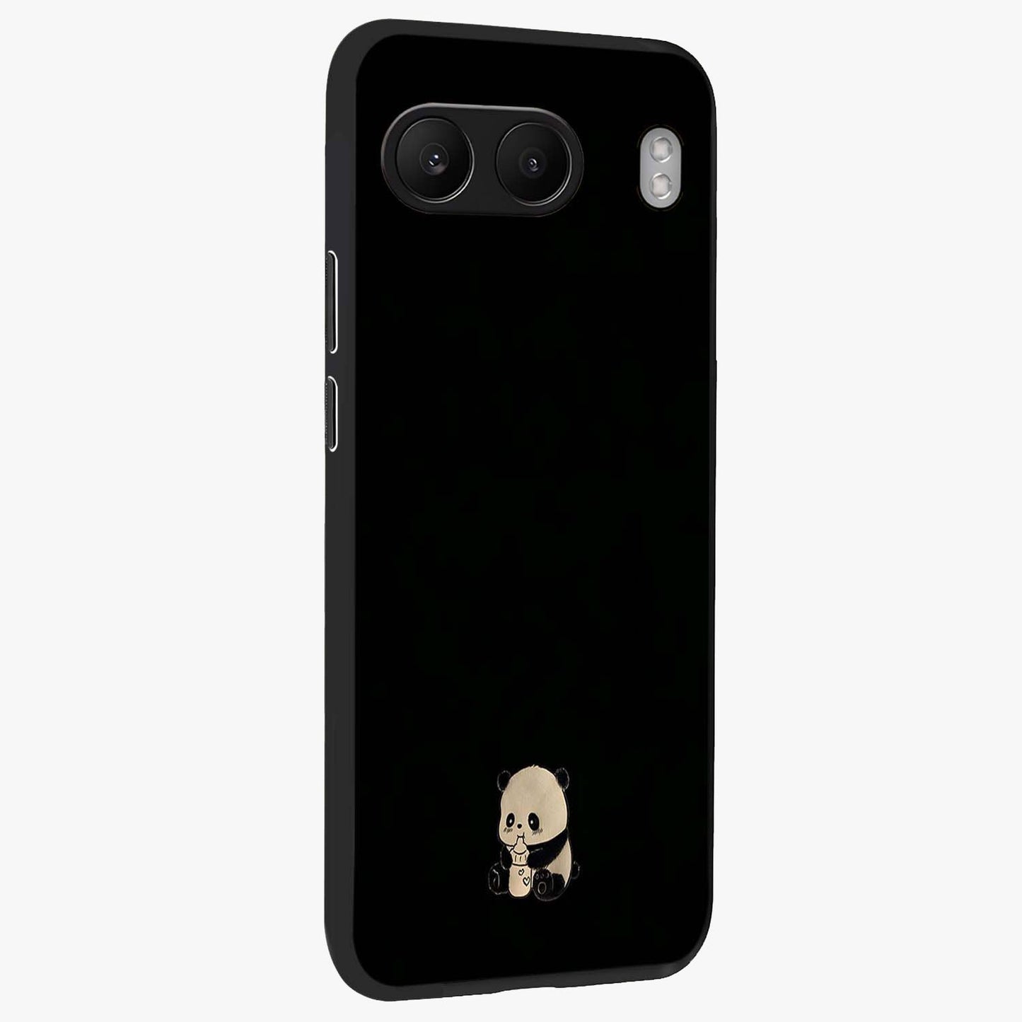 Midnight Panda Love Glass Case for 1+Nord 4 side perspective highlighting charming illustration details and premium build