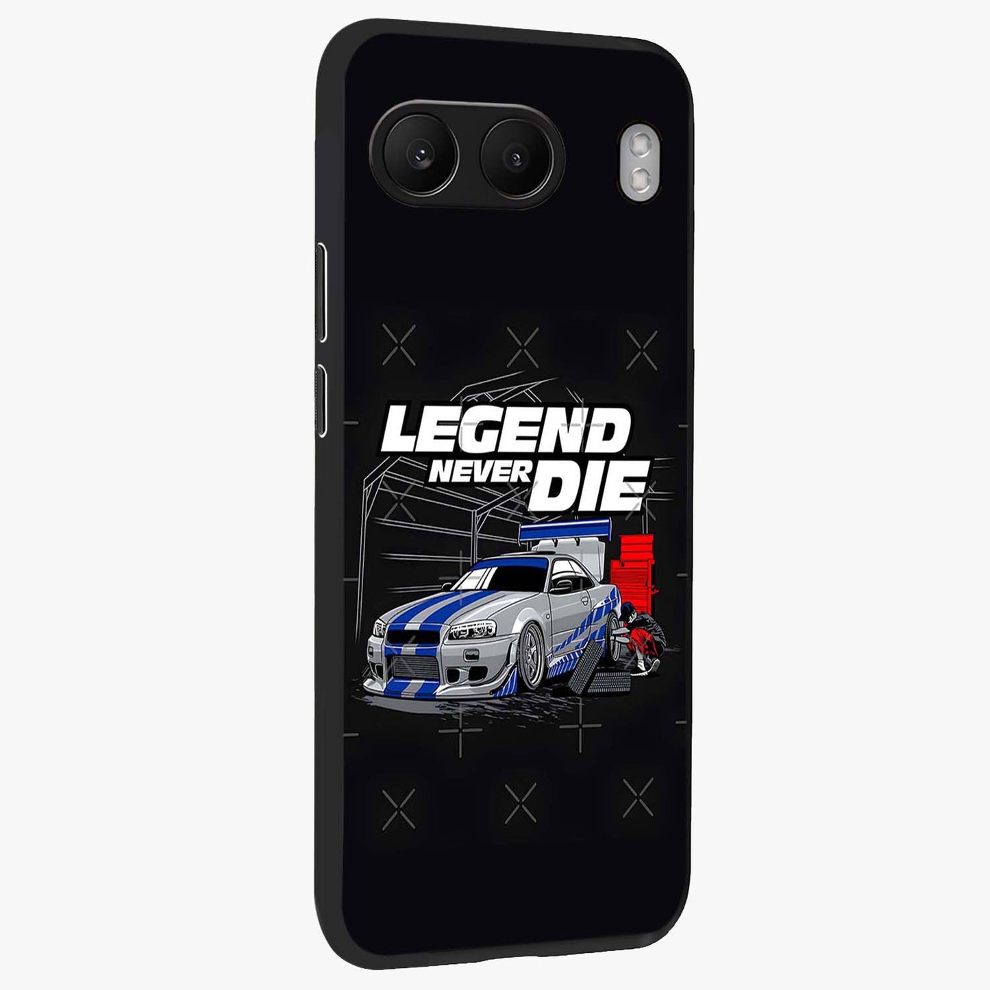 Midnight Racing Legacy Glass Case for 1+Nord 4 side perspective highlighting sleek speed textures and premium edges