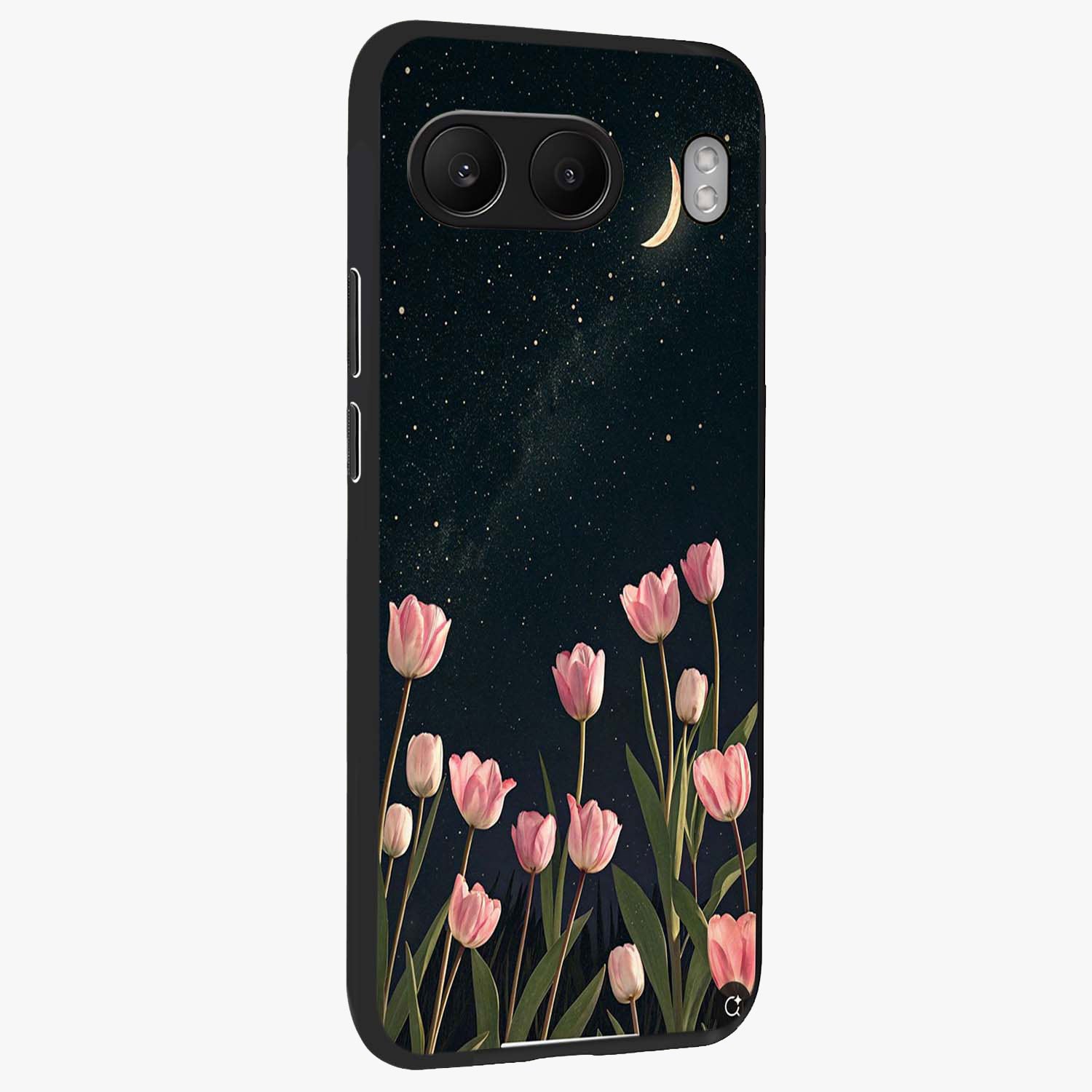 Midnight Tulip Whispers Vibe Glass Case for 1+Nord 4 side perspective highlighting graceful floral textures and premium edges