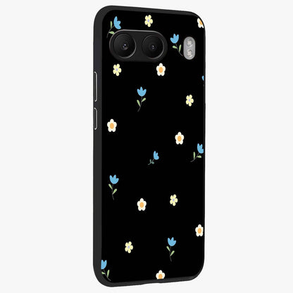 Minimalistic Blue With White Flower Pattern Glass Case for 1+Nord 4 side perspective highlighting subtle floral textures and premium edges