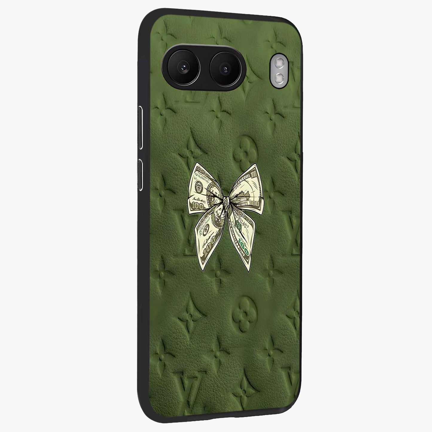 Money Bow Lv Glass Case for 1+Nord 4 side perspective highlighting stylish textures and sleek build