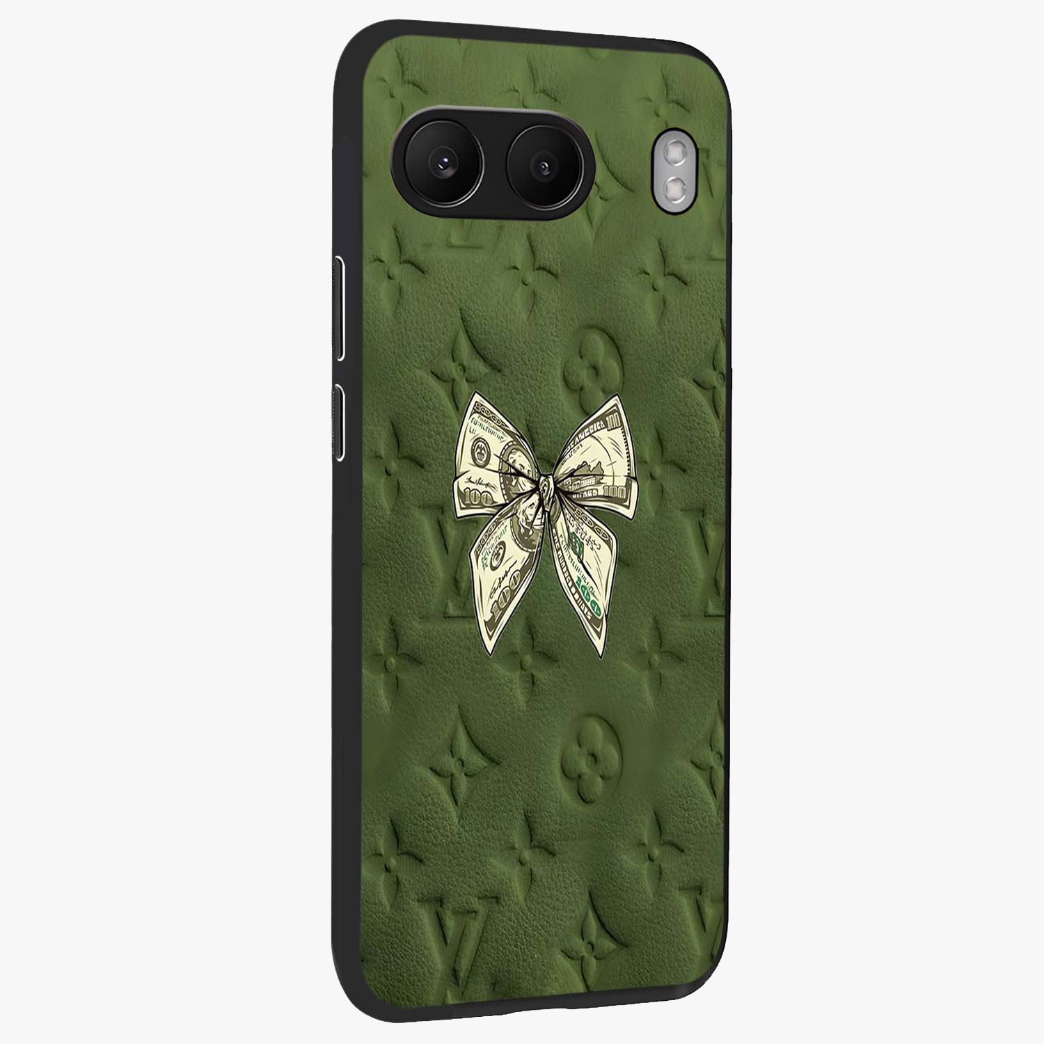 Money Bow Lv Glass Case for 1+Nord 4 side perspective highlighting stylish textures and sleek build