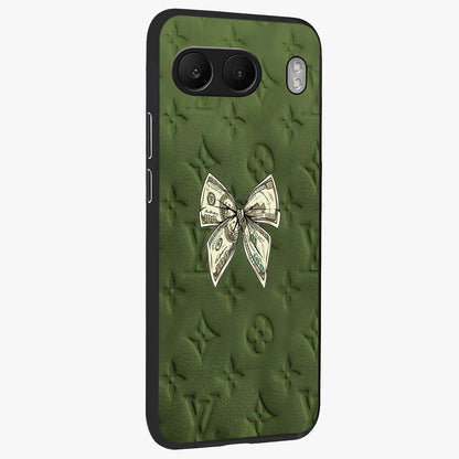 Money Bow Lv Glass Case for 1+Nord 4 side perspective highlighting stylish textures and sleek build