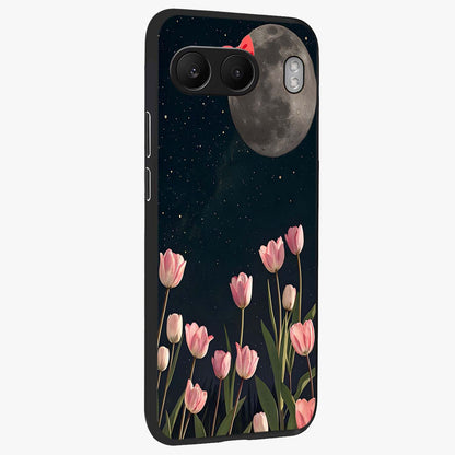 Moonlit Night Tulip Glass Case for 1+Nord 4 side perspective highlighting delicate petal textures and sleek build